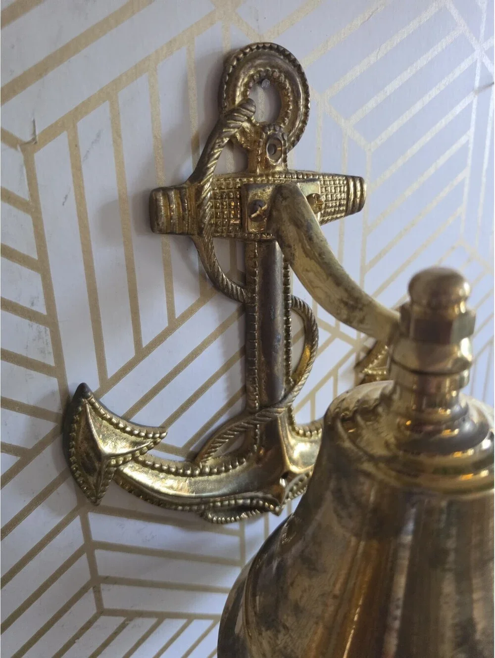 Vintage Brass Anchor Bell Ship Style Wall Mountable Nautical Decor